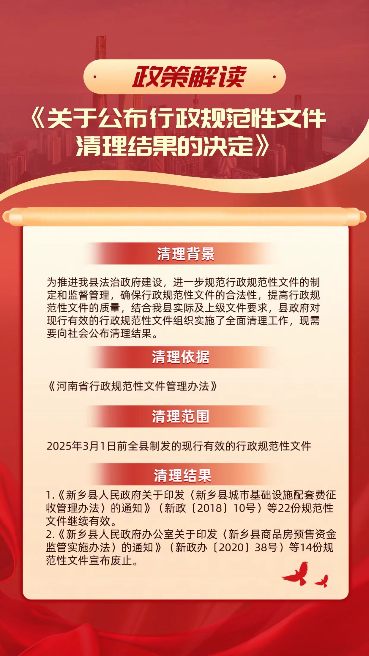 新政文〔2025〕17号新乡县人民政府关于公布行政规范性文件清理结果的决定政策解读图解.png
